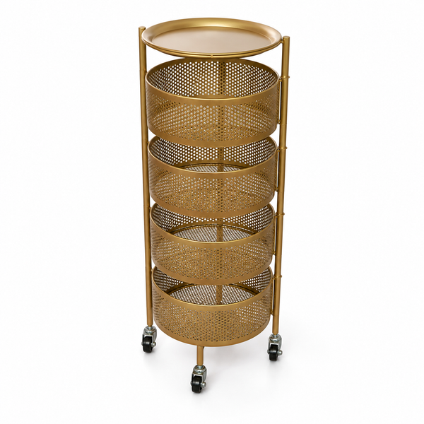 Chariot Métallisé Or 5 Niveaux XS-TR09 – Organisation Salon de Beauté