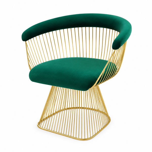 Chaise Éventail Dorée XS-C33 – Velours Vert Émeraude Institut de Beauté