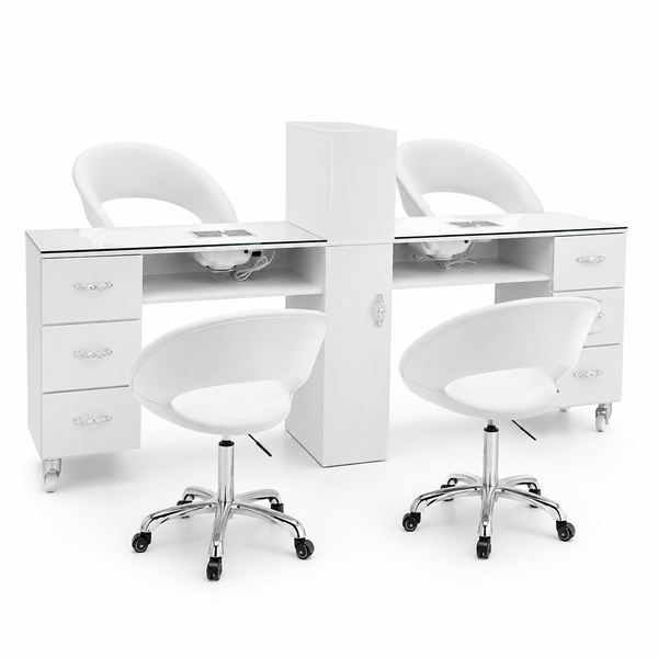 Ensemble Manucure Double Poste DuoGlass LED – Table + 4 Chaises