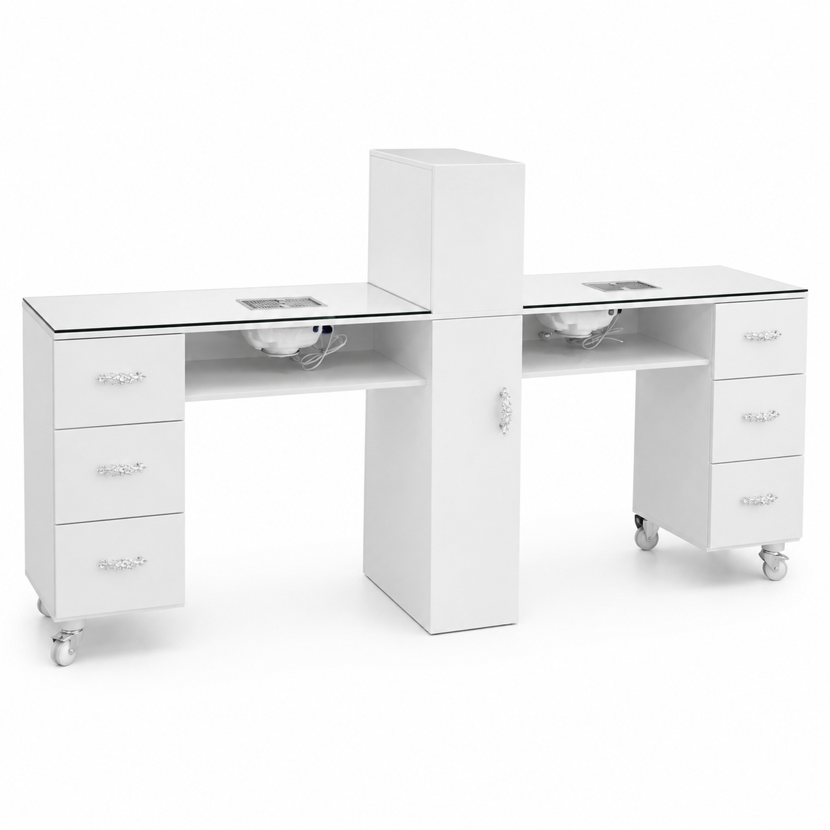 Ensemble Manucure Double Poste DuoGlass LED – Table + 4 Chaises Le Monde de l'Esthétique