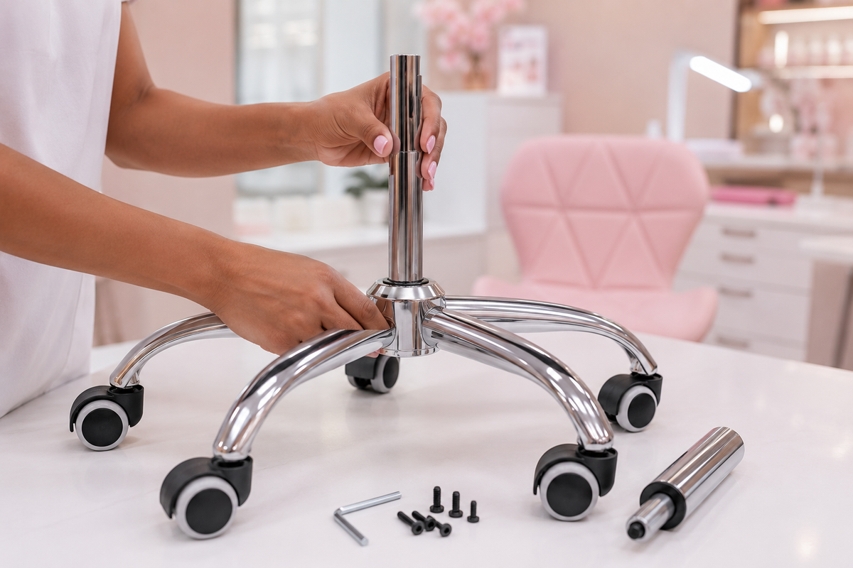 Montage simple : assise, vérin et base à roulettes. Visserie et outils inclus.