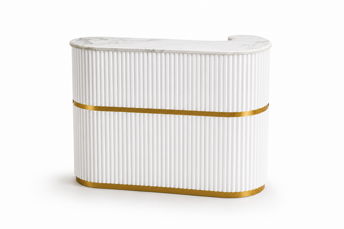 XS-RE09 COMPTOIR 120X55X100 BLANC AVEC DORE METAL Monde de l'Esthétique