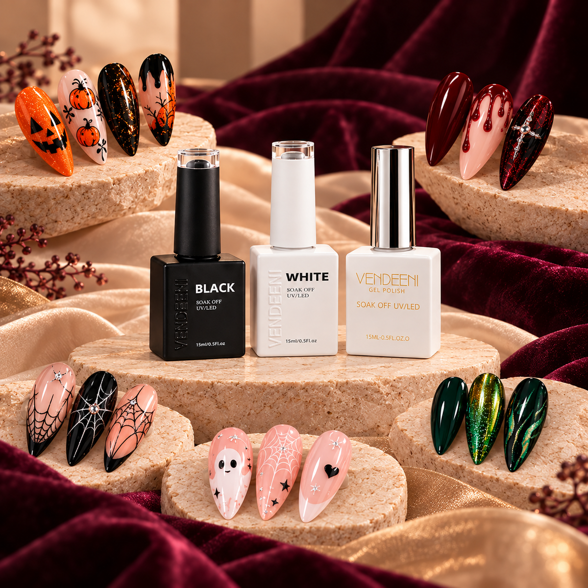 Nail art Halloween LMDE : citrouilles, toiles d'araignée et rouge vampire Monde de l'Esthétique 
