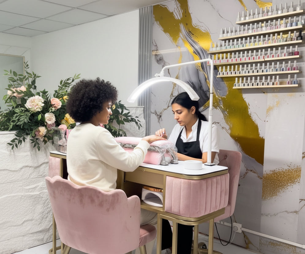 Espace Coworking Chic : Table de Manucure Rose Claire