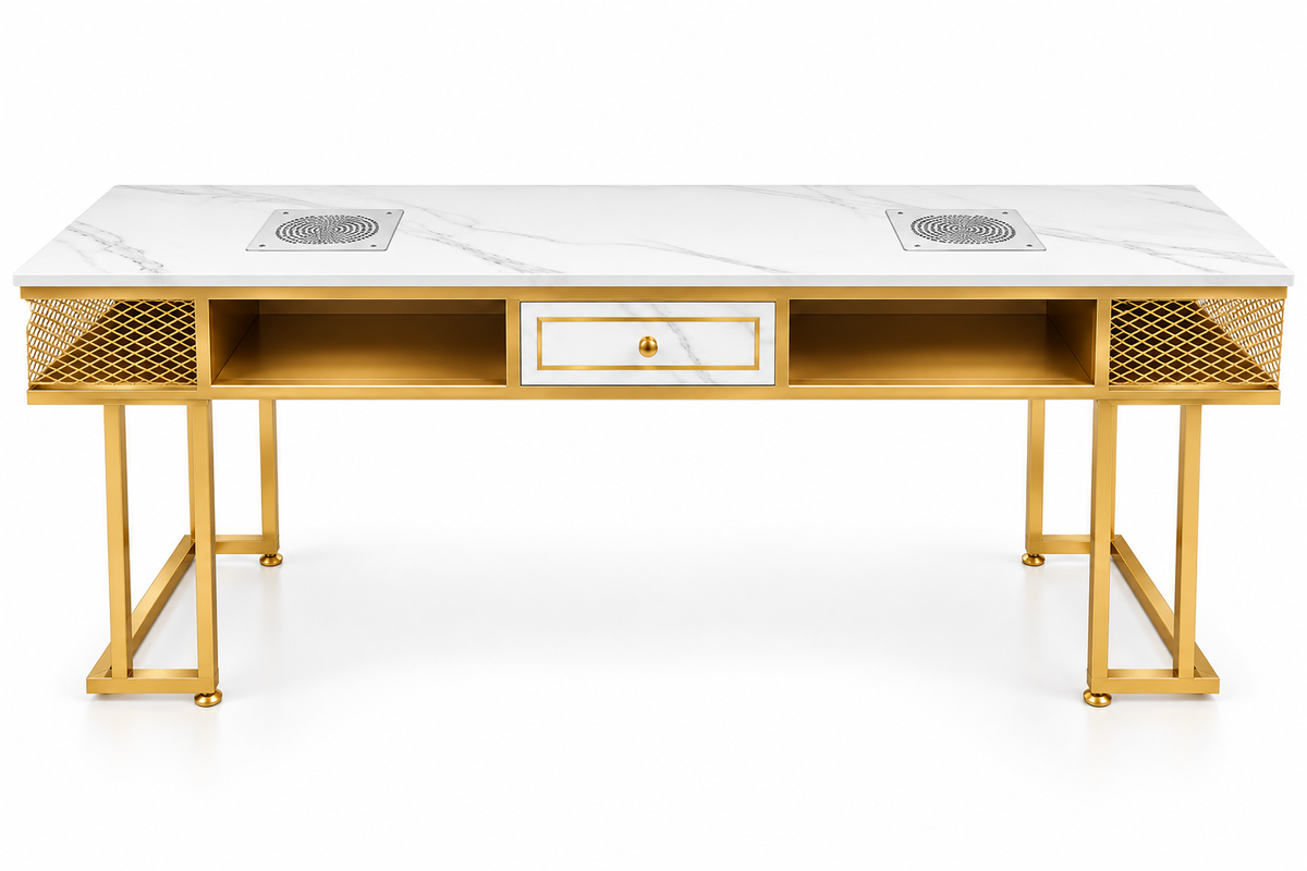 Table de Manucure Professionnelle XS-M051 – Effet Marbre & Aspirateur Intégré LE MONDE LESTHETIQUE