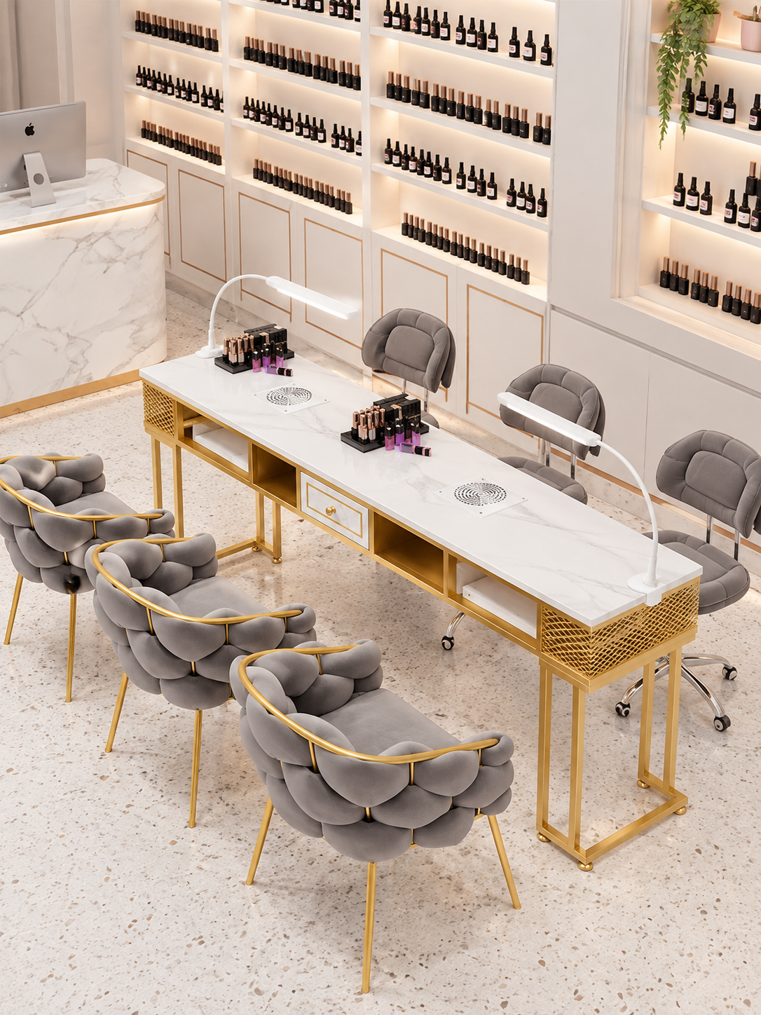 Table de Manucure Professionnelle XS-M051 – Effet Marbre & Aspirateur Intégré LE MONDE LESTHETIQUE