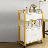XS-T04 CHARIOT A ROULETTE EN BOIS 1 COMPARTIMENT BLANC MARBRE ET DORE